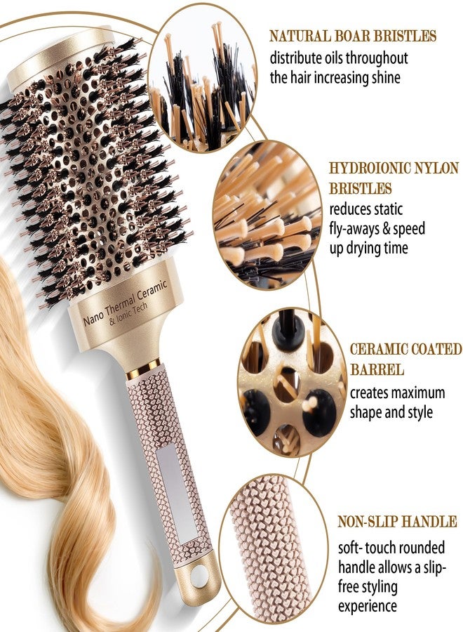 SIMPOR Large Round Brush for Blow Out, Nano Thermal Ceramic & Ionic Tech Round Barrel Hair Brush with Boar Bristles, Roller for Blow Drying (Gold, 4 inch, Barrel 2.7 Inch, 65mm) - Image 3